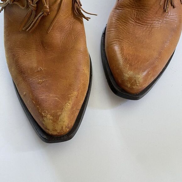 Durango Slid On Leather Heeled Shoes Women’s 7 Light Brown Boho Western Fringe - Picture 2 of 11